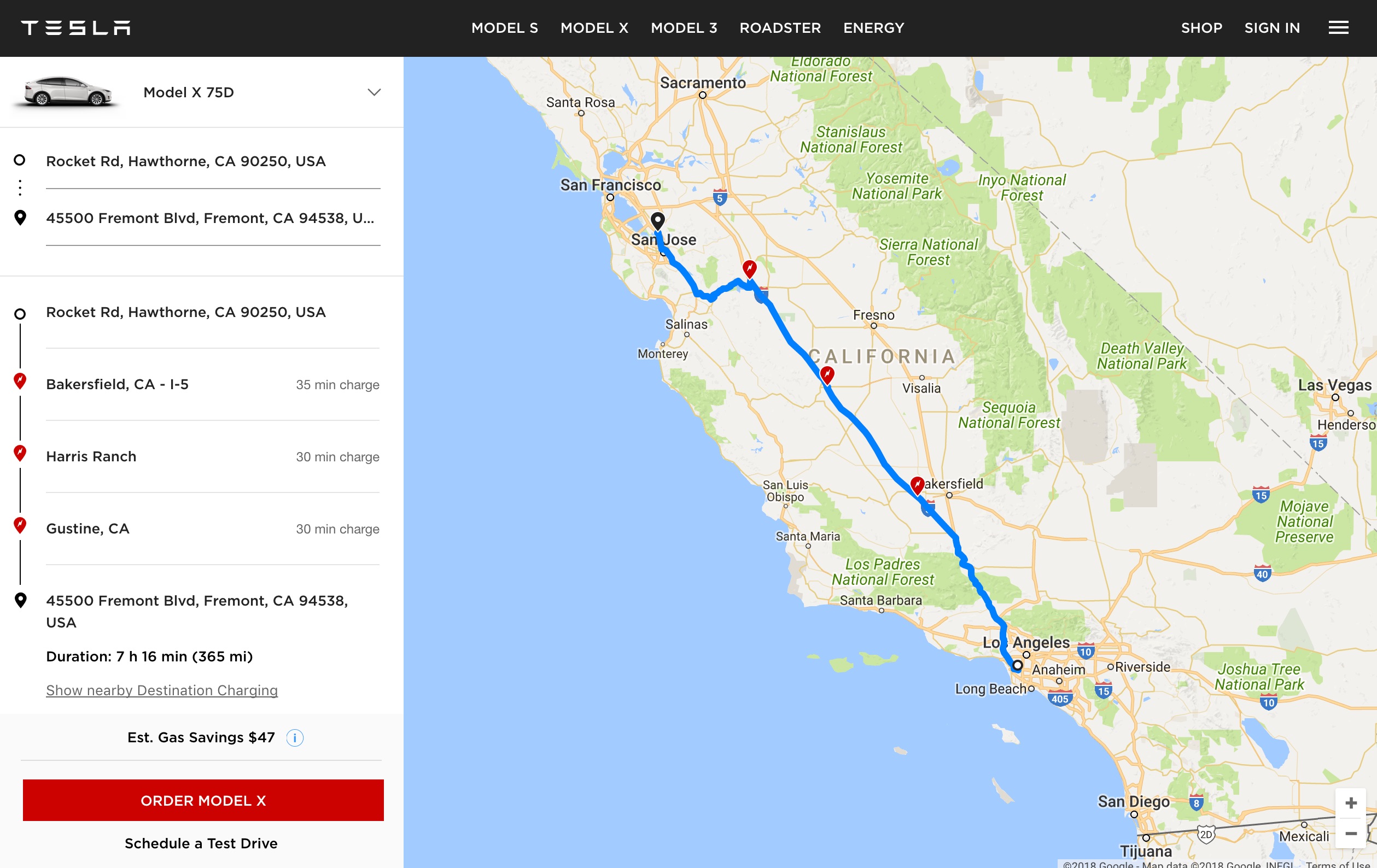 Tesla Trip Planner