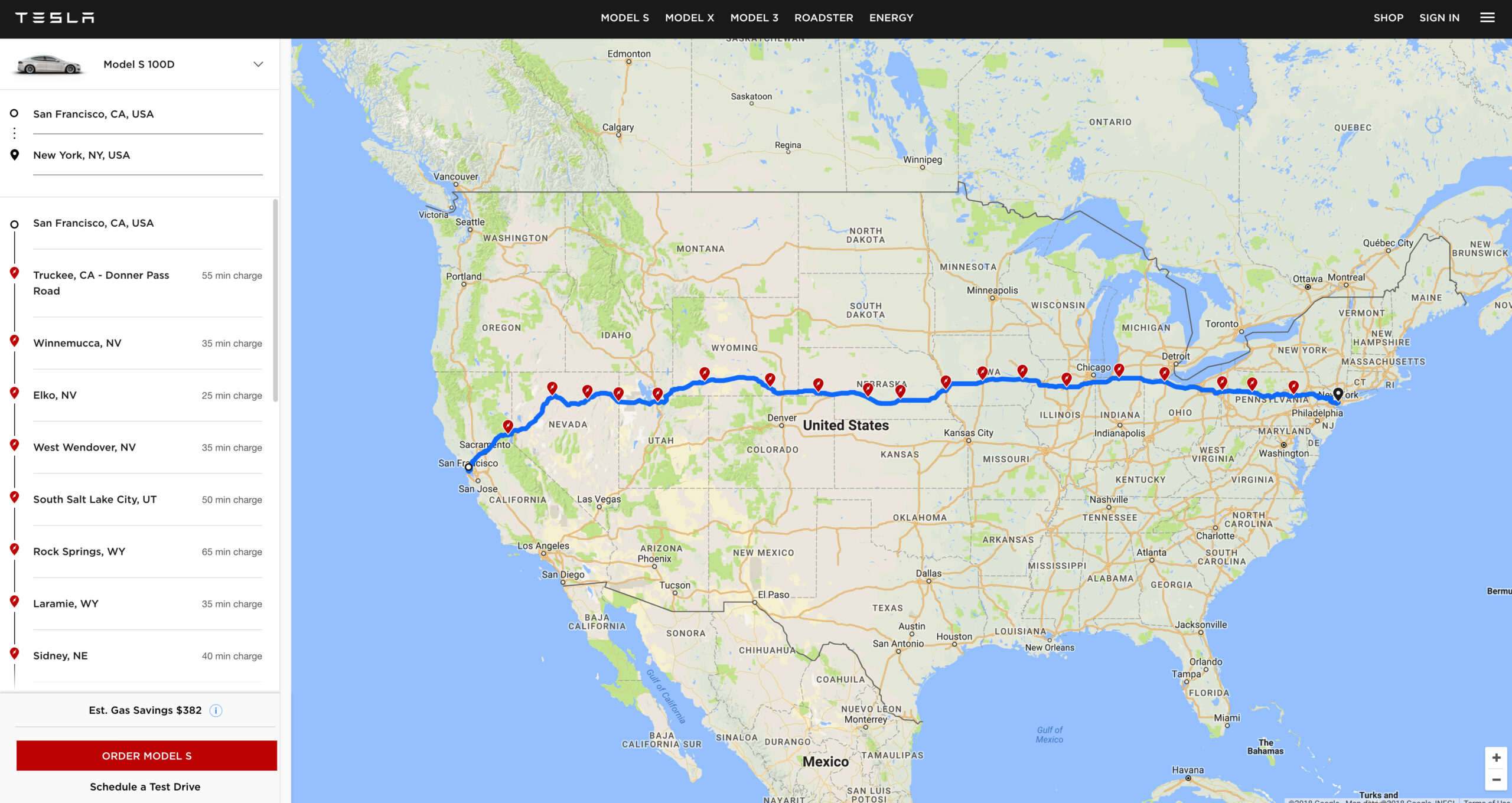 Tesla Trip Planner